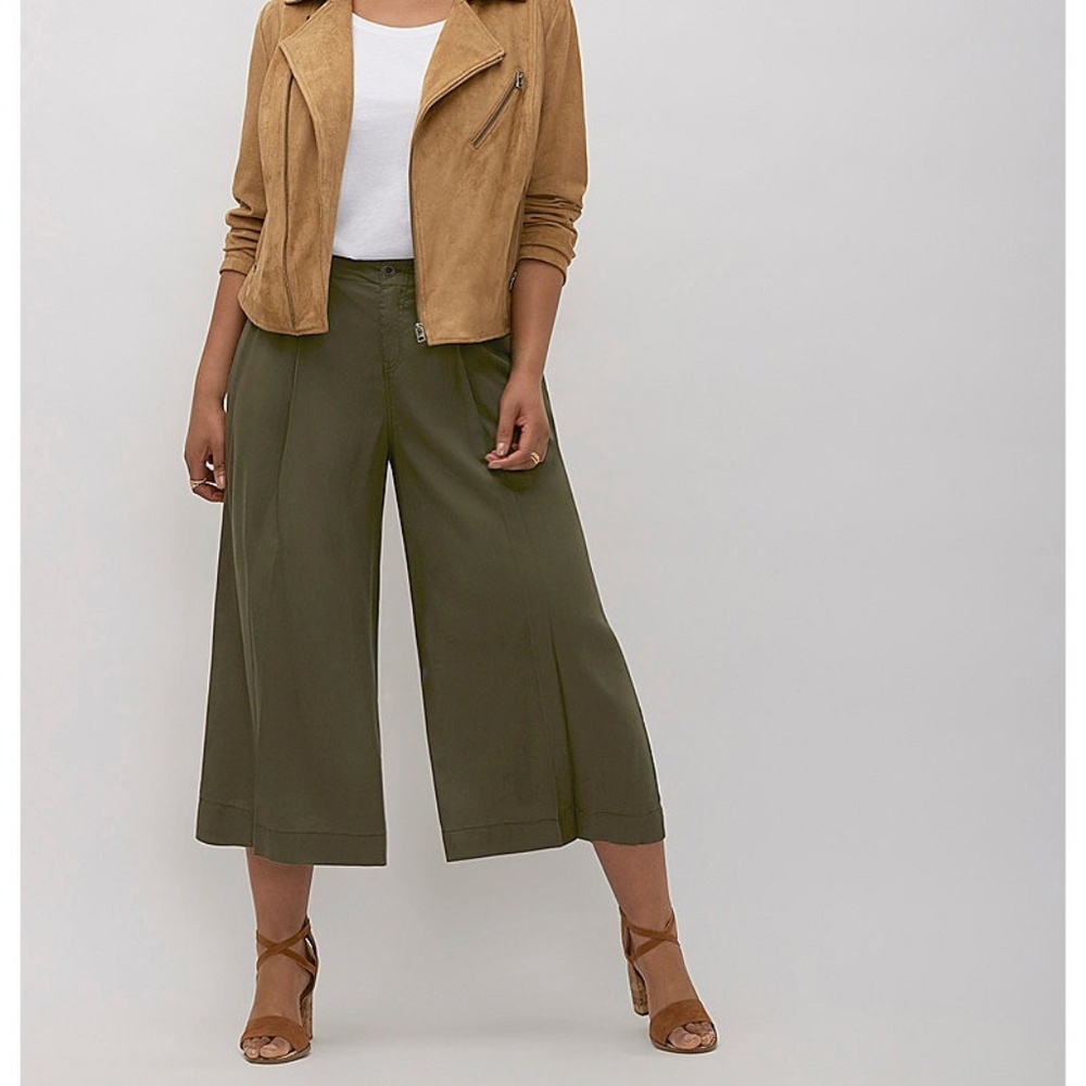 Lane Bryant Olive Pleated Wide Leg Crop Pant 38x22